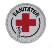 Qualifikations-Abzeichen Emblem SANITÄTER 8 x 9 cm - tagesleuchtorange