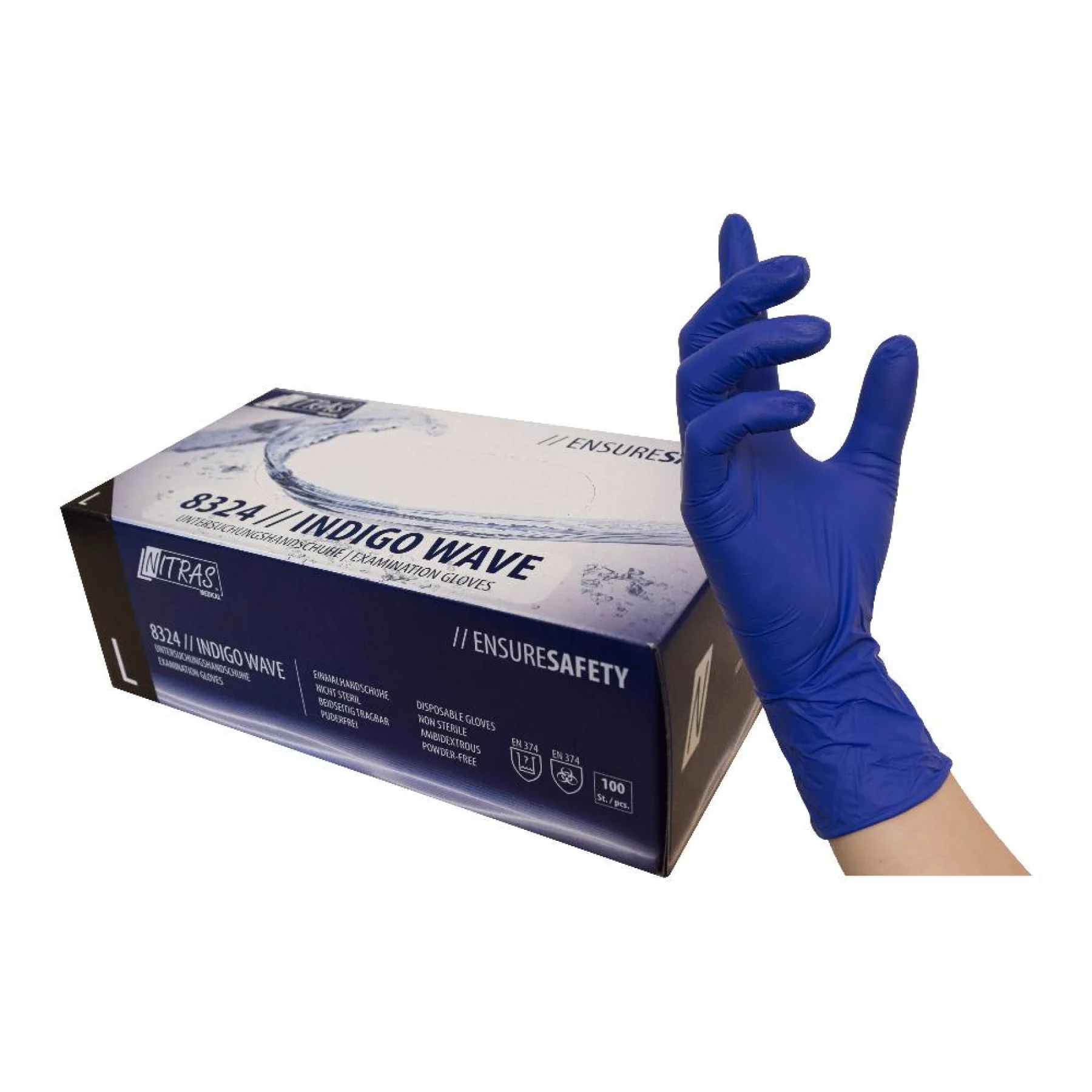 Nitrilhandschuhe INDIGO WAVE - 100 Stk - Farbe: dunkelblau Nitrilhandschuhe INDIGO WAVE - 100 Stk - Farbe: dunkelblau