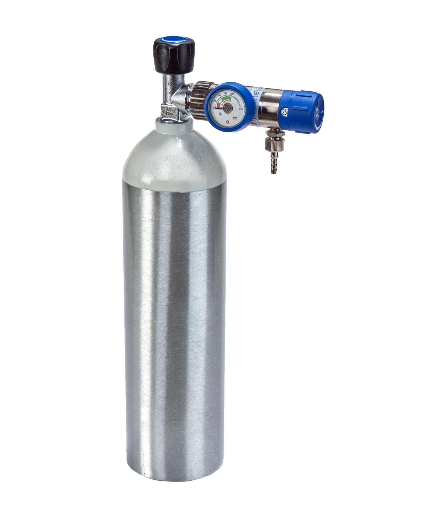 Sauerstoff-Komplett-Set - Druckminderer und Flasche 2 Liter - Aluflasche