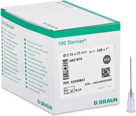 Sterican® Kanüle Nr 17 lila, 0,55 x 25mm 24G x 1'', Pack = 100 Stck.