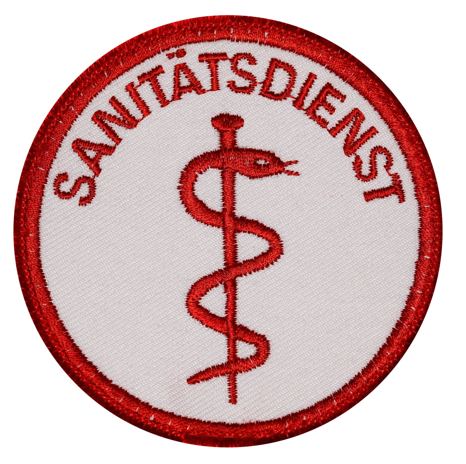 Emblem mit Aeskulap-Stab gestickt mit Klett - verschiedene Beschriftungen erhältlich