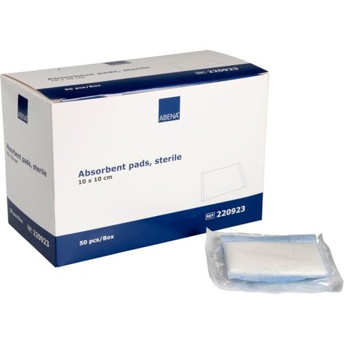50 Stk Saugkompressen steril 400gsm von ABENA 10 cm x 10 cm weiss/blau - 220923