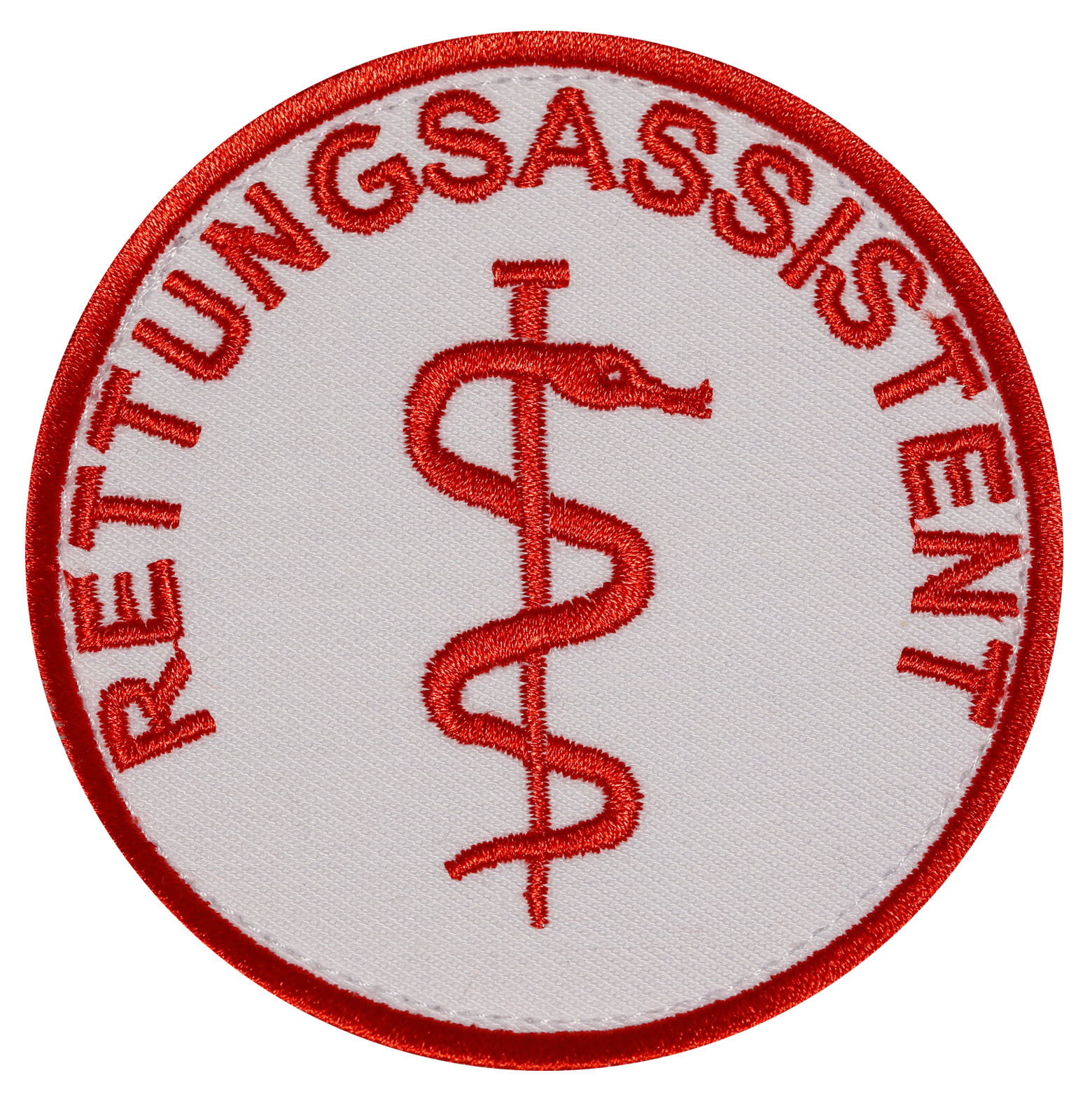 Emblem mit Aeskulap-Stab gestickt mit Klett - verschiedene Beschriftungen erhältlich
